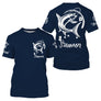 T-shirt col rond pêche saumon bleu marine lettrage Saumon en blanc