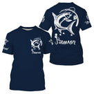 T-shirt col rond pêche saumon bleu marine lettrage Saumon en blanc
