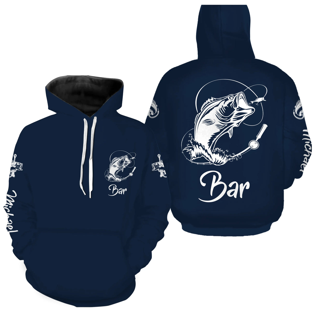 T-shirt anti-UV capuche pêche bar bleu marine pour pêcheurs en mer