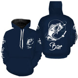 T-shirt anti-UV capuche pêche bar bleu marine pour pêcheurs en mer