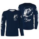 Sweat capuche pêche bar bleu marine avec bar stylisé blanc