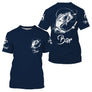 T-shirt col rond pêche bar bleu marine lettrage Bar en blanc