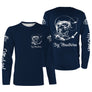 Sweat capuche pêche silure bleu marine avec barbillons stylisés et lettrage blanc