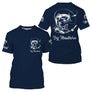 T-shirt col rond pêche silure bleu marine silure blanc Big Moustaches