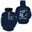 T-shirt manches longues pêche truite bleu marine pour pêcheurs au toc et à la mouche