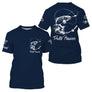T-shirt col rond pêche truite bleu marine truite blanche en mouvement