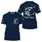 T-shirt col rond pêche truite bleu marine truite blanche en mouvement