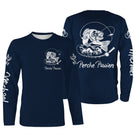 Sweat capuche pêche perche bleu marine avec perche et leurre stylisé blanc
