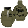 Gamme pêche carpiste vert kaki ensemble t-shirt sweat anti UV design halieutique carpe