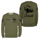 T-shirt pêche carpiste vert kaki vue manche prénom personnalisé sublimation Carpiste halieutique