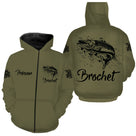 Zoom motif t-shirt pêche brochet kaki, illustration de brochet en éclaboussures noires