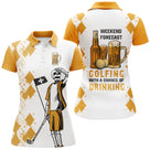 Polo golf jaune argyle Weekend Forecast Drinking lettrage blanc et balle de golf