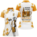 Polo golf jaune argyle Weekend Forecast Drinking lettrage blanc et balle de golf