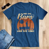 T-shirt vintage pêche bar homme bleu marine illustration pêcheur silhouette coucher de soleil cadeau humour