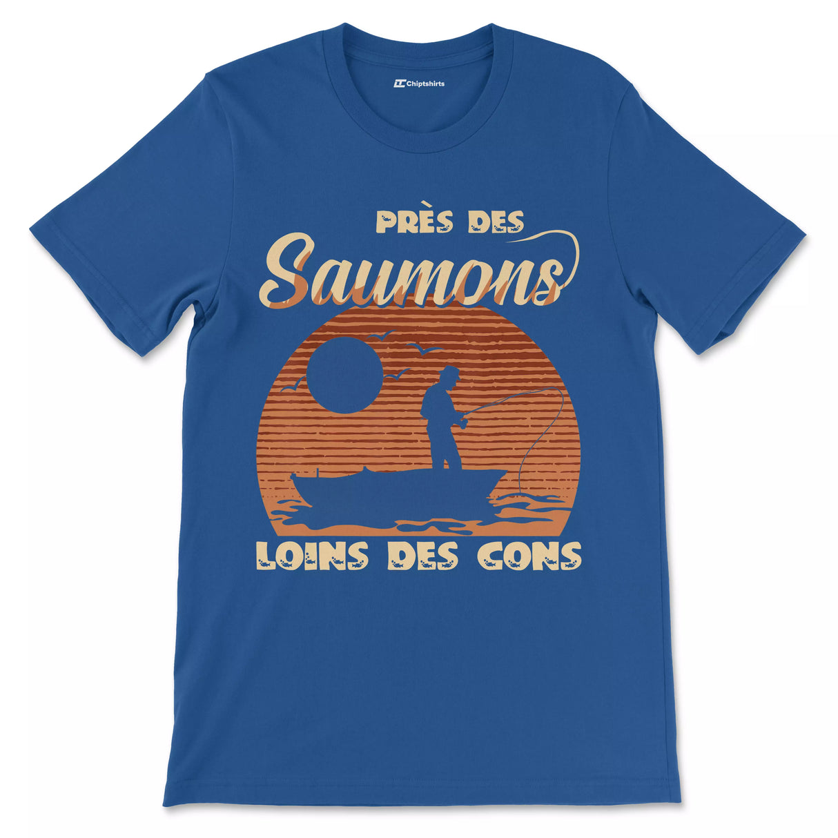 Cadeau Humour Pêcheur Homme, Pêche du Saumon, T-shirt Pêcheur Drôle, Près des Saumons Loins des Cons