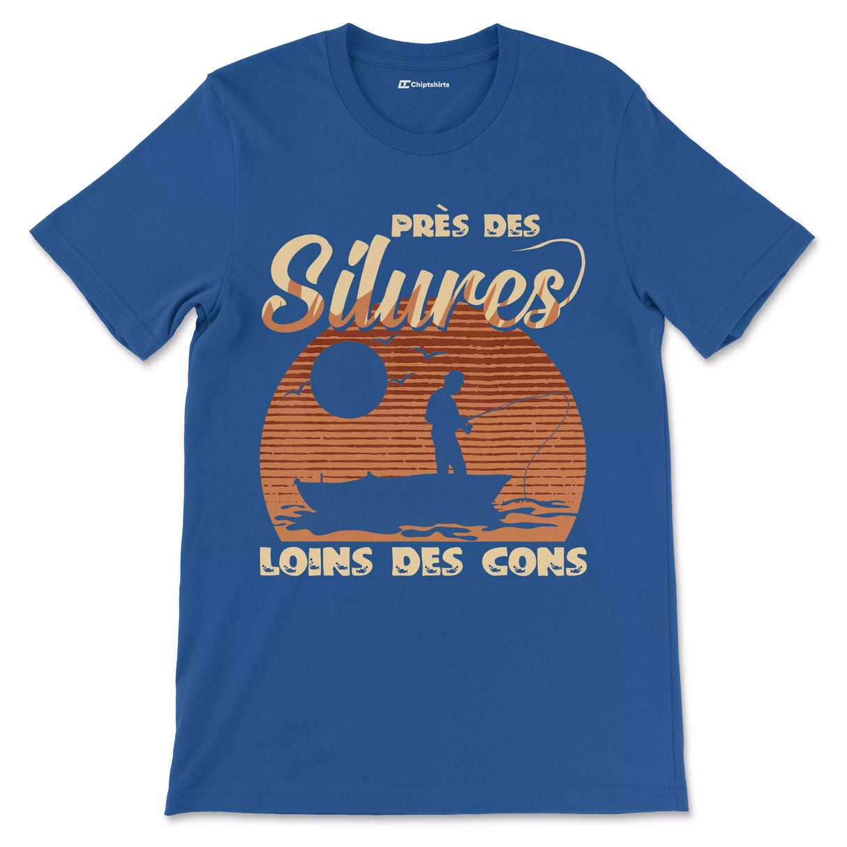 Cadeau Humour Pêcheur Homme, Pêche du Silure, T-shirt Pêcheur Drôle, Près des Silures Loins des Cons