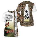 Polo pêche brochet unisexe camouflage brun motif carnassier slogan bière vue côté