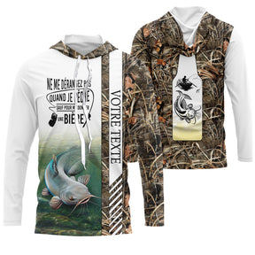 Sweat à capuche pêche silure camouflage brun roseaux silure profond slogan bière personnalisable vue avant
