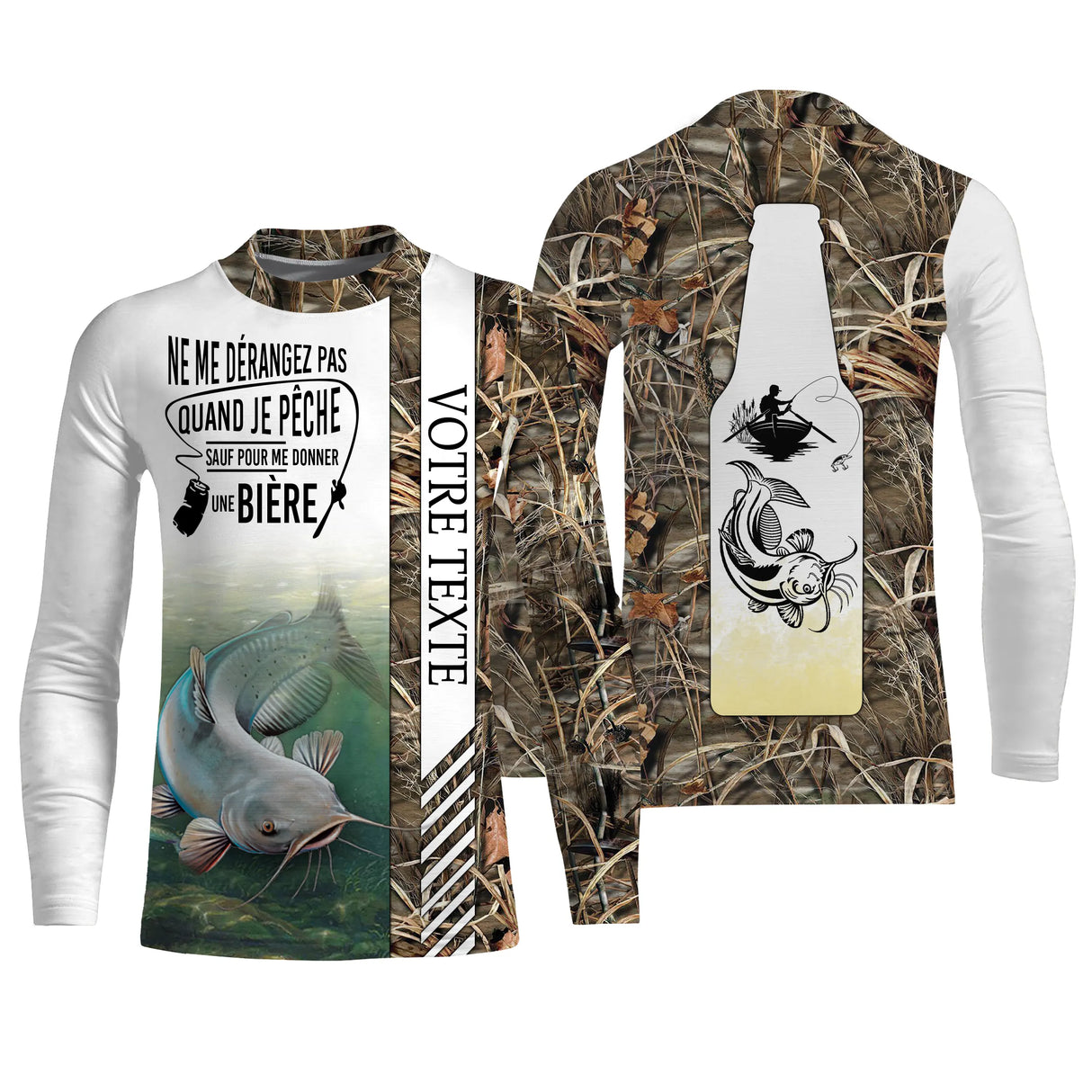 Pêche du Silure, Catfish, Poisson de Chat, Cadeau Personnalisé Pêcheur, Tee shirt All-Over, Vêtements Anti-UV, Motif Camouflage, Bière - CTS23052214 T-shirt All Over Manches Longues Enfant