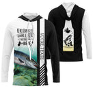 Sweat à capuche pêche saumon noir blanc slogan bière saumon zone texte personnalisable vue avant