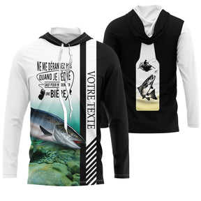 Sweat à capuche pêche saumon noir blanc slogan bière saumon zone texte personnalisable vue avant