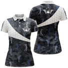 Polo golf femme camouflage bleu noir blanc silhouettes joueurs personnalisable vue dos
