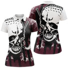 Polo de golf femme bordeaux avec tête de mort et clubs de golf coupe ajustée féminine