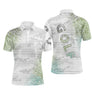 Polo de golf personnalisé homme blanc et vert aquarelle pointilliste avec lettrage GOLF vert sapin