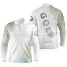Polo de golf manches longues unisexe blanc et vert aquarelle lettrage GOLF pour parcours frais