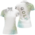 Polo de golf femme blanc et vert aquarelle pointilliste avec lettrage GOLF coupe ajustée féminine