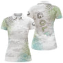 Polo de golf femme blanc et vert aquarelle pointilliste lettrage GOLF coupe ajustée féminine