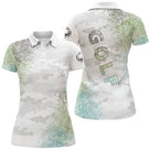 Polo de golf femme blanc et vert aquarelle pointilliste lettrage GOLF coupe ajustée féminine