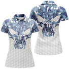 Polo de golf femme camouflage bleu ciel avec crâne stylisé coupe ajustée féminine