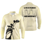 Polo de golf manches longues unisexe beige crème vintage sac de clubs lettrage rétro pour parcours frais