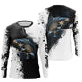 Manches longues pêche carpe noir blanc splatter encre carpe en miroir gauche droite