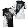 T-shirt col rond pêche carpe noir blanc style street art épuré