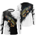 Manches longues pêche brochet noir blanc splatter encre prénom torse et texte dos