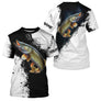 T-shirt col rond pêche brochet noir blanc design double personnalisation