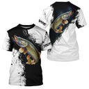 T-shirt col rond pêche brochet noir blanc design double personnalisation