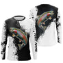 Manches longues pêche truite noir blanc splatter encre truite en miroir gauche droite