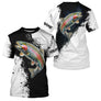 T-shirt col rond pêche truite noir blanc design slow-fashion épuré
