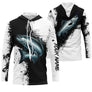 Tee-shirt pêche saumon noir et blanc splatter avec saumon argenté naturaliste et prénom intégré
