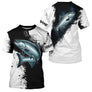 T-shirt col rond pêche saumon noir blanc design tradition mouche