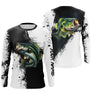 Manches longues pêche bar noir blanc splatter encre bar argenté en miroir