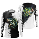 Manches longues pêche bar noir blanc splatter encre bar argenté en miroir