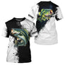 T-shirt col rond pêche bar noir blanc design lifestyle côtier