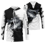 Tee-shirt pêche silure noir et blanc splatter avec silure couleur naturelle ocre et prénom intégré