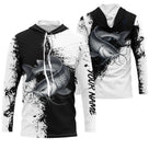 Tee-shirt pêche silure noir et blanc splatter avec silure couleur naturelle ocre et prénom intégré