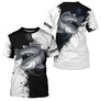 T-shirt col rond pêche silure noir blanc design intemporel deux moitiés contrastées