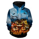 Sweat à capuche all-over Halloween citrouilles lune et chauves-souris, ambiance festive nocturne, vêtement chaud pour soirée